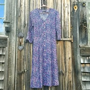Vintage Breli made USA flower long Prairie dress buttoned